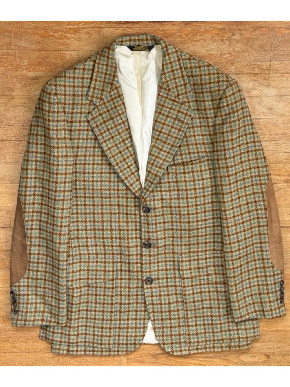 Vintage Mens Plaid Tweed Wool Blazer Size 40R Nautica Jacket Elbow Patches Coat